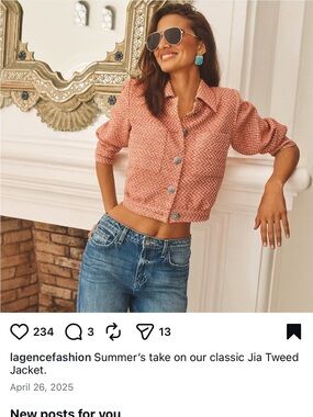 ISO L'AGENCE Jia Tweed Cropped Jacket in Burnt Coral / Ivory